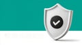 3D shield icon with checkmark on teal background symbolizes security. Royalty Free Stock Photo