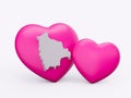 3d Shiny Pink Hearts With 3d White Map Of Bolivia Isolated On White Background, 3d illustration