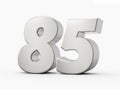 3d Shiny Silver Number 85 Eighty Five 3d Silver Number Isolated On White Background, 3d illustration Royalty Free Stock Photo