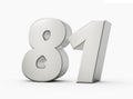 3d Shiny Silver Number 81, Eighty One 3d Silver Number Isolated On White Background, 3d illustration Royalty Free Stock Photo