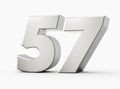 3d Shiny Silver Number 57 Fifty Seven 3d Silver Number Isolated On White Background, 3d illustration