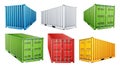 3D Shipping Cargo Container Set Vector. Blue, Red, Green, White, Yellow. Freight Shipping Container Concept. Logistics