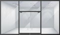 3d shop empty interior front store realistic windows space closed doors template mockup background vector illustration