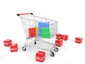 3d shopping bags in shopping cart with sale cubes
