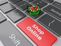 3d Shopping basket with red cubes on computer keyboard. Online