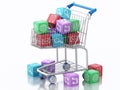 3d Shopping cart with Apps icons. Royalty Free Stock Photo