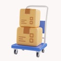 3D Shopping cart and cardboard box. Fast delivery concept from online store. Shipping logistics package delivery. Cargo Royalty Free Stock Photo