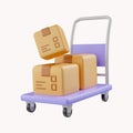 3D Shopping cart and cardboard box. Fast delivery concept from online store. Shipping logistics package delivery. Cargo Royalty Free Stock Photo