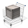 3D shopping cart/ wooden box - on-line shopping concept