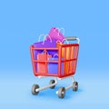 3D Shopping or Gift Bag in Shopping Cart Royalty Free Stock Photo