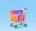 3D Shopping or Gift Bag in Shopping Cart Royalty Free Stock Photo