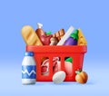 3D Shopping Plastic Basket with Fresh Products