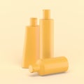 3d shower bottle icons. Simple group on pastel yellow background