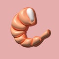 3D shrimp, fresh seafood isolated on PINK background Drawing of shrimp without shell, shrimp meat realistic vector