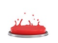 3d side close-up rendering of red alarm button melting on top, melted plastic heading upwards as if levitated, isolated