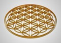 3D sign Flower Of Life gold on grey background