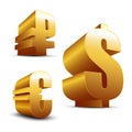 3D signs Dollar Euro and Ruble Royalty Free Stock Photo