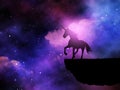 3D silhouette of a fantasy unicorn against a space night sky