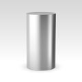 3d silver cylinder metal pedestal 3d template. Silver cylinder steel pillar stainless metal pipe mock up. Royalty Free Stock Photo