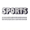3d silver font alphabet and numbers, sports word on white background