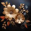 3d Silver Gold Decor Flowers And Leaves Illustration