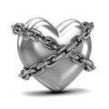 3d Silver heart bound by chains