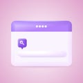 3d Simple Browser Window Opened Template with Navigation and Search Elements Cartoon Style. Vector