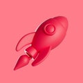 3d simple flying rocket icon on white background with clear shadow. Isolated catroon space shuttle illustration. Royalty Free Stock Photo