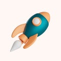 3d simple flying rocket icon on white background with clear shadow. Isolated catroon space shuttle illustration. Royalty Free Stock Photo