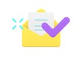 3d simple icon message received open envelope with blank letter and checkmark vector illustration Royalty Free Stock Photo