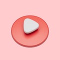 3d simple play video or audio icon isolated illustration on pastel red background. Hight quality 3d render Royalty Free Stock Photo