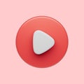 3d simple play video or audio icon isolated illustration on pastel red background. Hight quality 3d render Royalty Free Stock Photo