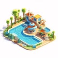 3D simple small amusement water park with water slide, swimming pool and playground.