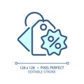 2D simple thin linear blue price tag icon