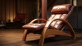 Realistic Reclining Leather Chair With Natural Wood Texture