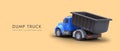 3D single axle dump truck, rear view. Services of transportation of soil, sand, stones