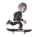 3D Skeleton Boy Cartoon Character playing a skateboard Royalty Free Stock Photo