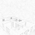 3d sketch of a house. Concept of architect project, architecture