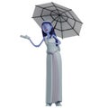 3D Skull Princess Cartoon Design under an umbrella with a joyful face