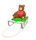 3D sled with teddy toy on white background Royalty Free Stock Photo