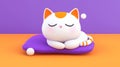 3d Sleeping Cat on Purple Pillow Orange Royalty Free Stock Photo