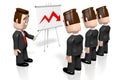 3D businessmen, presentation board - crisis chart