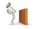 3d small people - beats a hammer on a brick wall Royalty Free Stock Photo