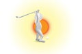 3D small people golfer hitting the ball in a sunny day vector image logo