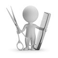 3d small people - hairdresser with scissors and comb