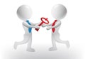 3D small people handshaking agreement business vector logo design Royalty Free Stock Photo