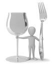 3d small people - wine glass and fork.