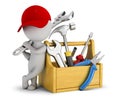 3d small people - repairman near the toolbox