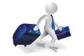 3d Small people traveling concept with a blue luggage carry and briefcase vector image design