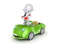 3d small person with a lifebuoy on a car.